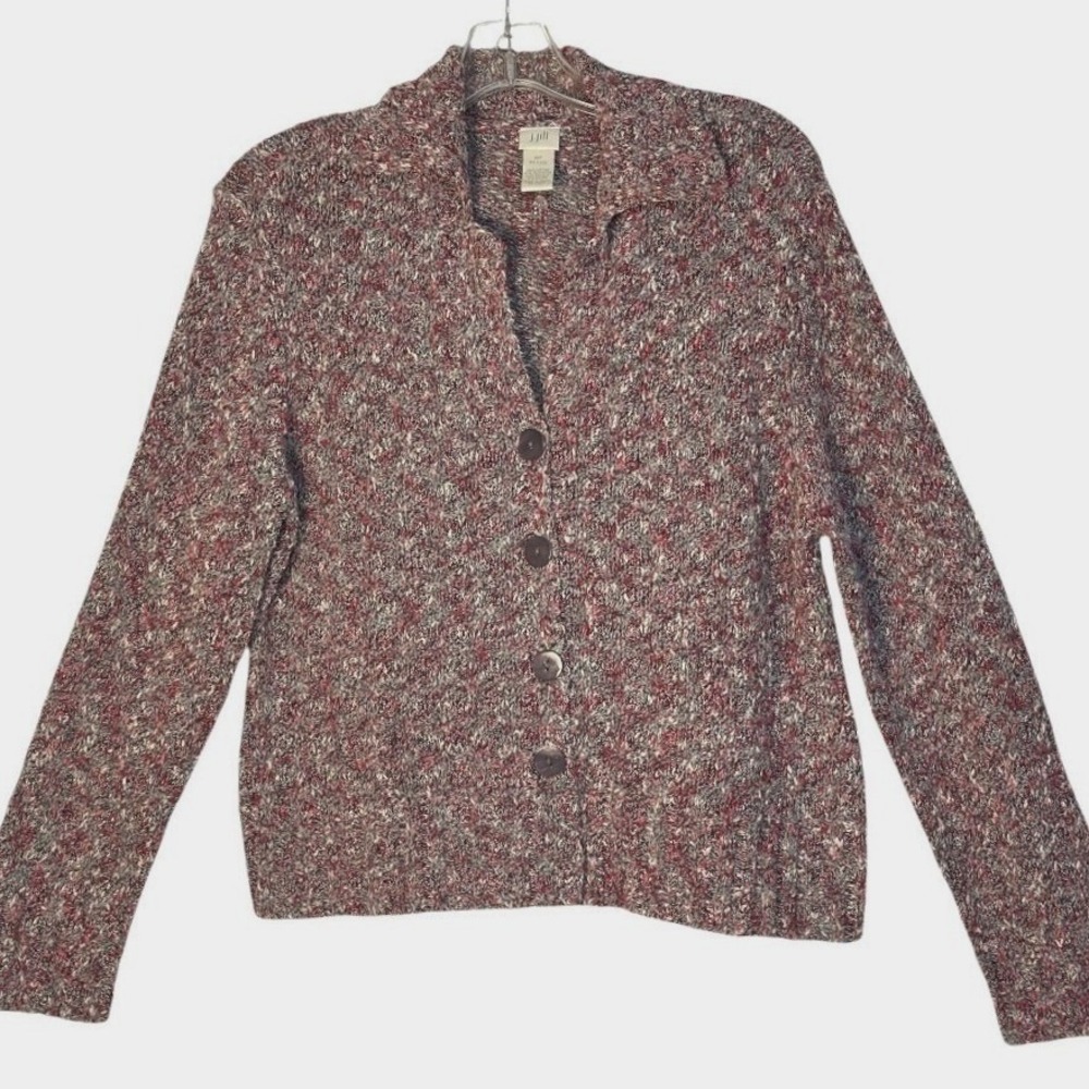 J Jill Cardigan Women Pink Space Dye Marl Button Front Fall Transitional MP